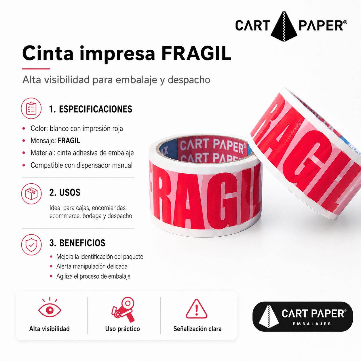 Cinta embalaje Fragil adhesiva