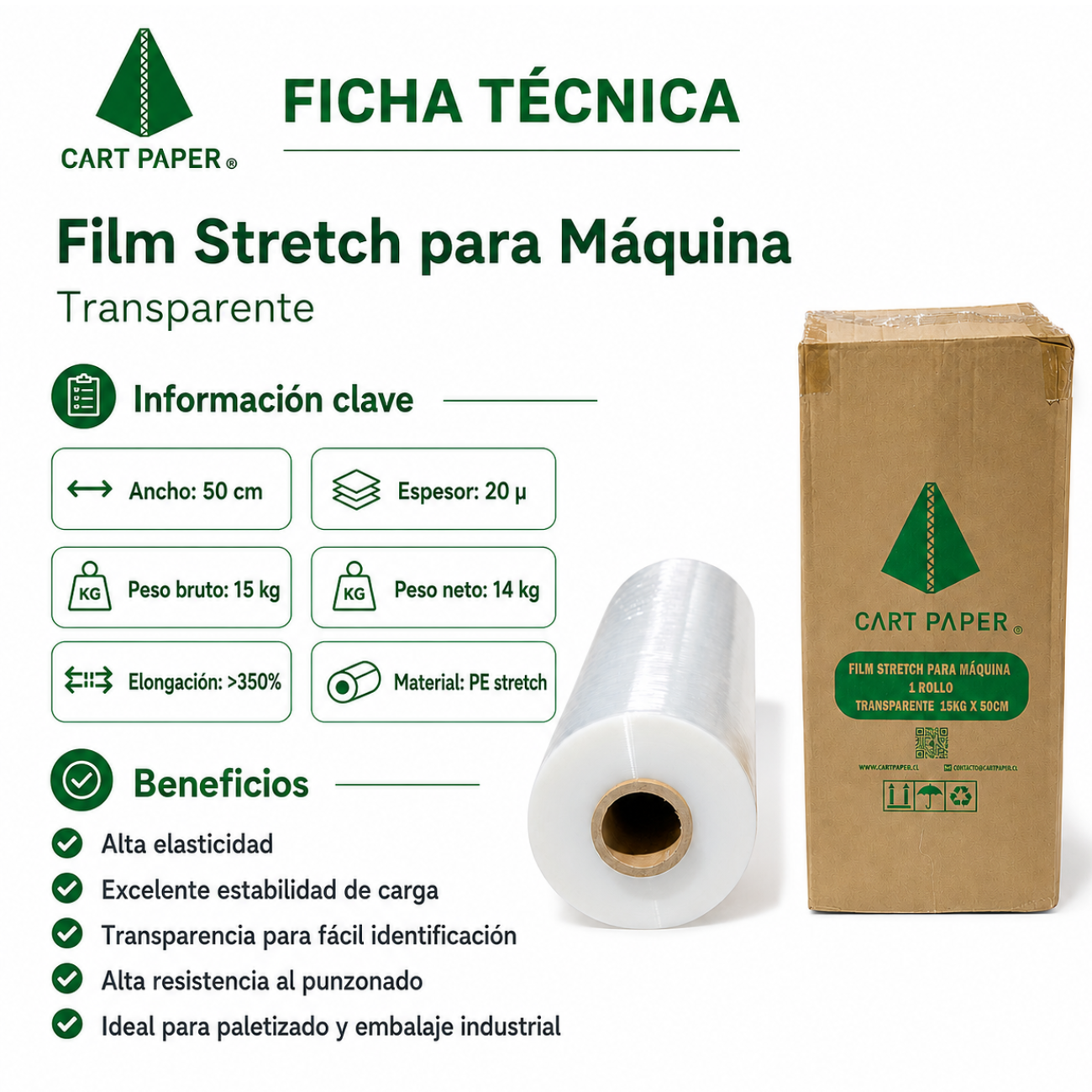 Film Stretch Automático Transparente 15kg x 50cm